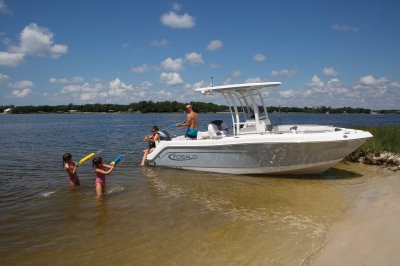 Robalo R222EX Beached Boat Starboard View